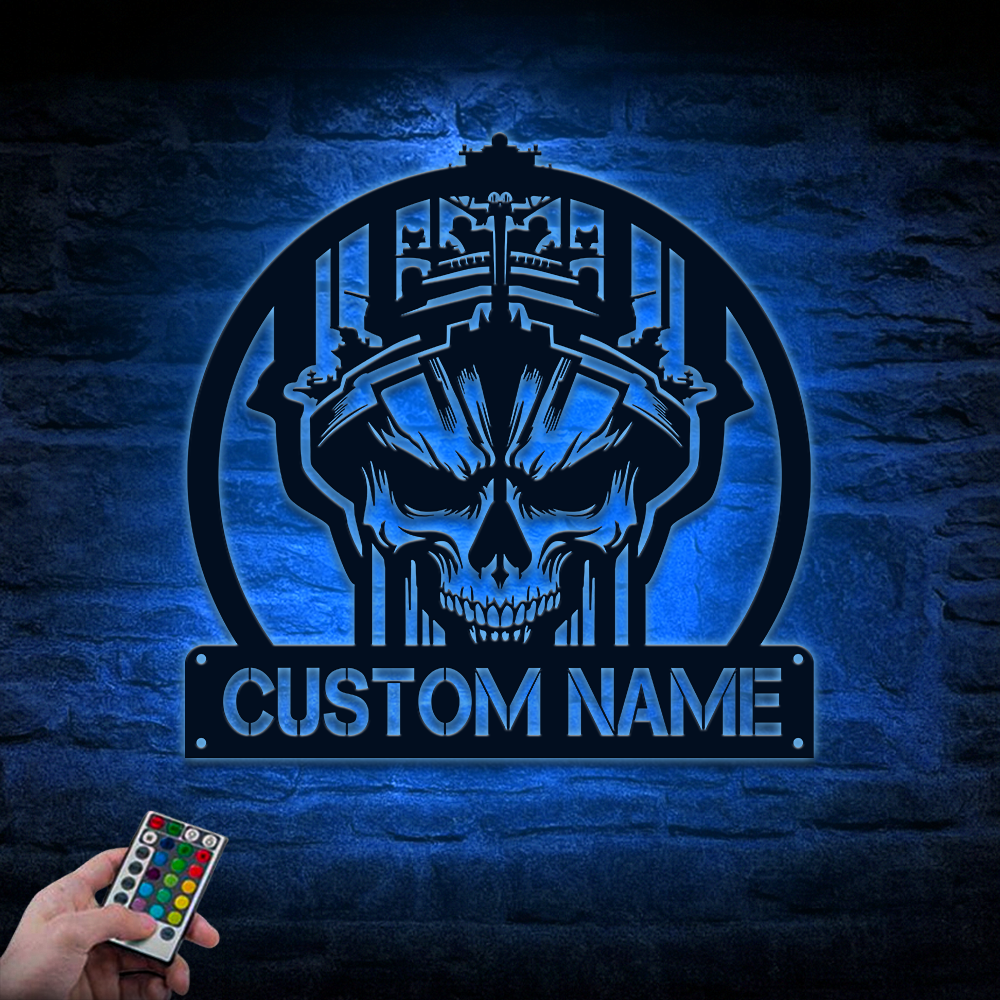 Personalized Navy Skull Metal Sign Wall Art