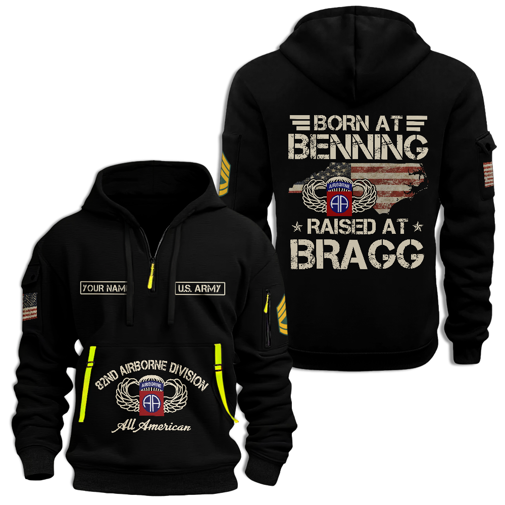 Personalizable Airborne Born At Benning Raised At Bragg Quarter Zip Hoodie