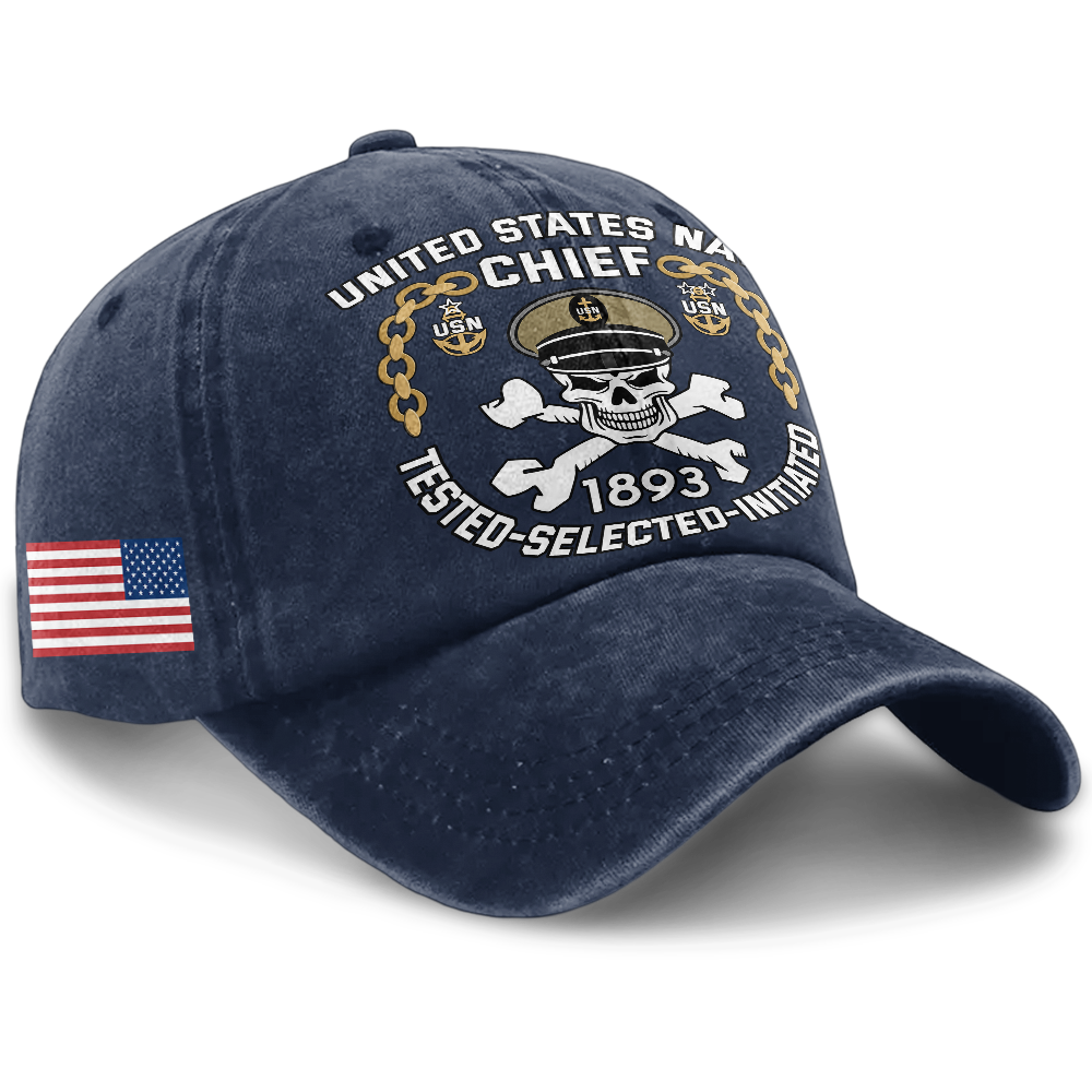 Personalizable Navy Chief Tested Selected Initiated Washed Cap