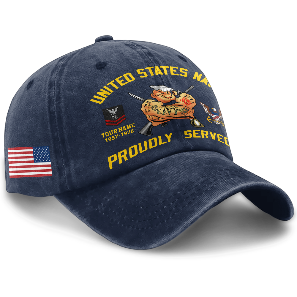 Personalized Navy Proudly Served Washed Cap