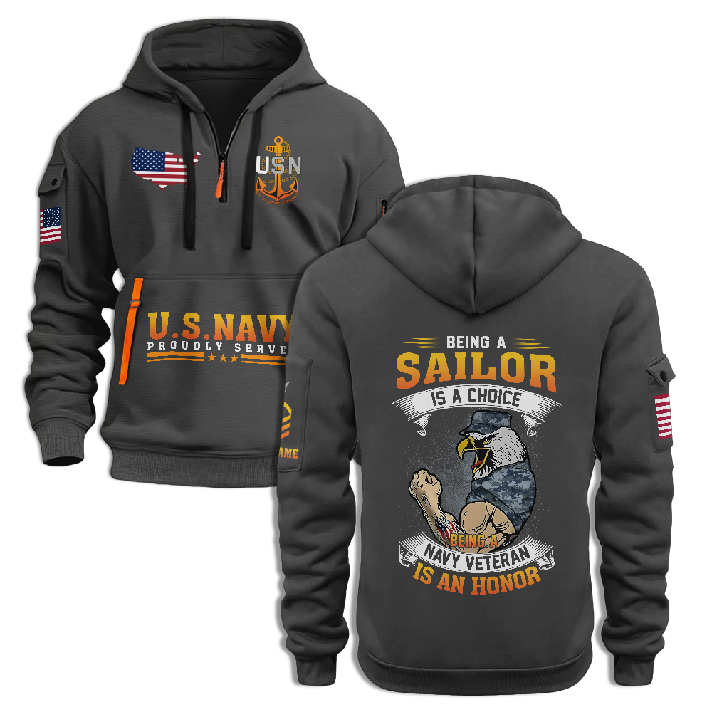 Being A Navy Veteran Is An Honor Personalizable Quarter Zip Hoodie