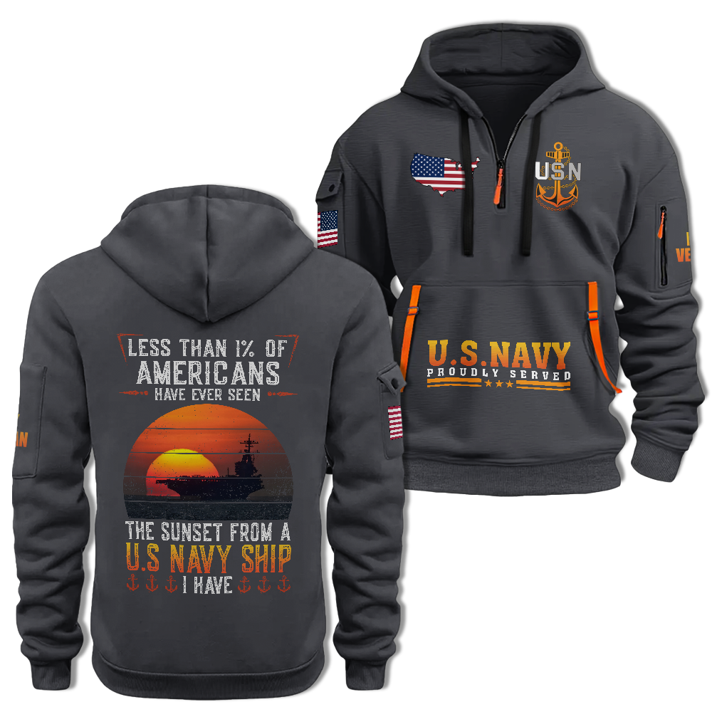 Less Than 1% Navy Ship Quarter Zip Hoodie