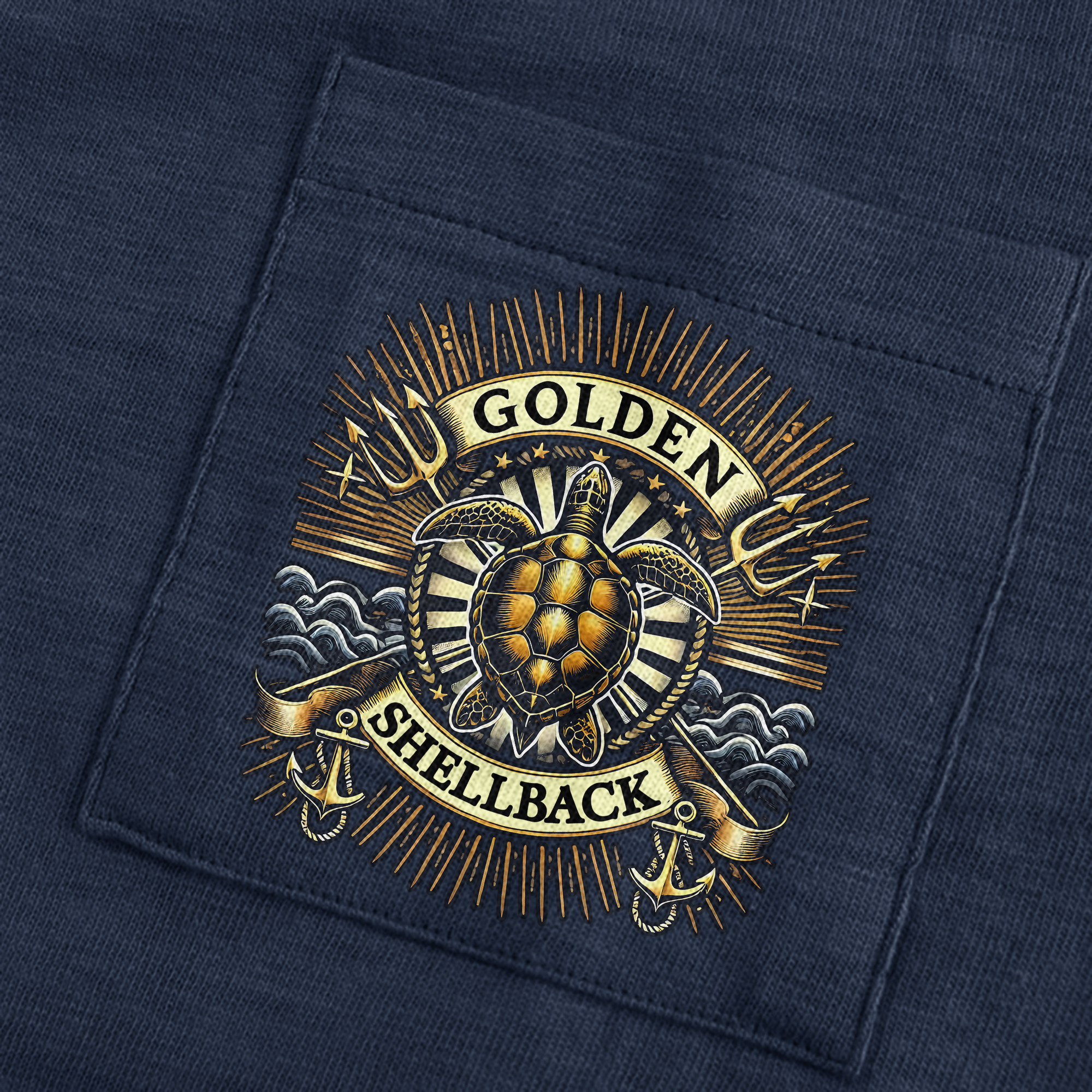 Golden Shellback Ancient Order Of The Deep Double Sided Pocket T-shirt
