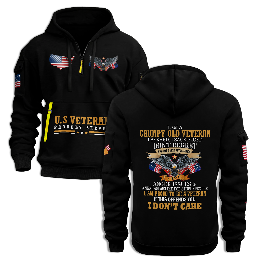 I Am A Grumpy Old Veteran Quarter Zip Hoodie