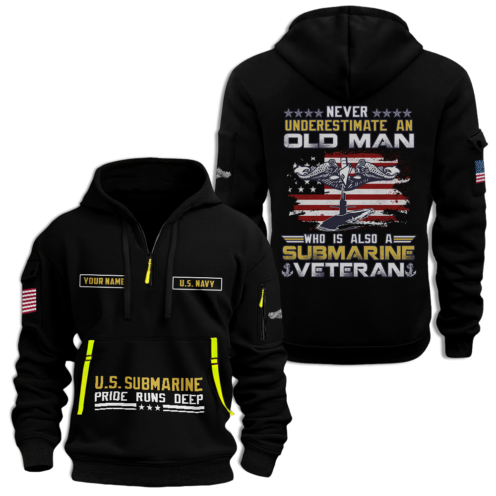 Personalizable Navy Submarine Quarter Zip Hoodie