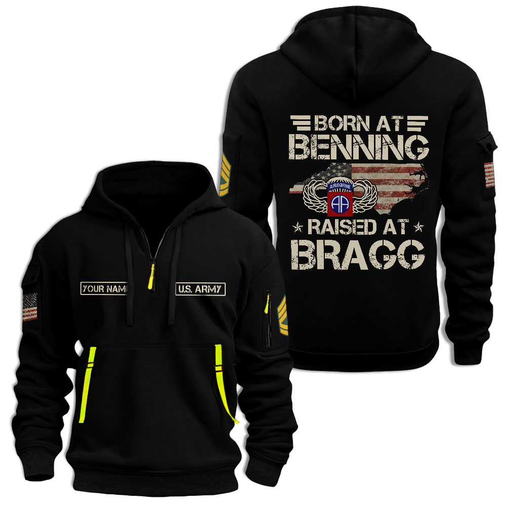 Personalizable Airborne Born At Benning Raised At Bragg Quarter Zip Hoodie