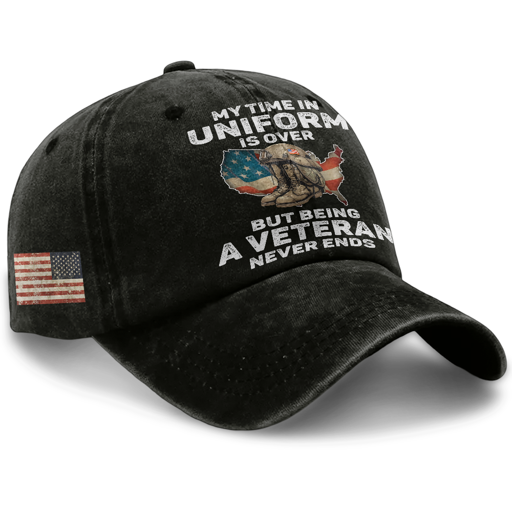 Personalizable Being A Veteran Never Ends Washed Cap