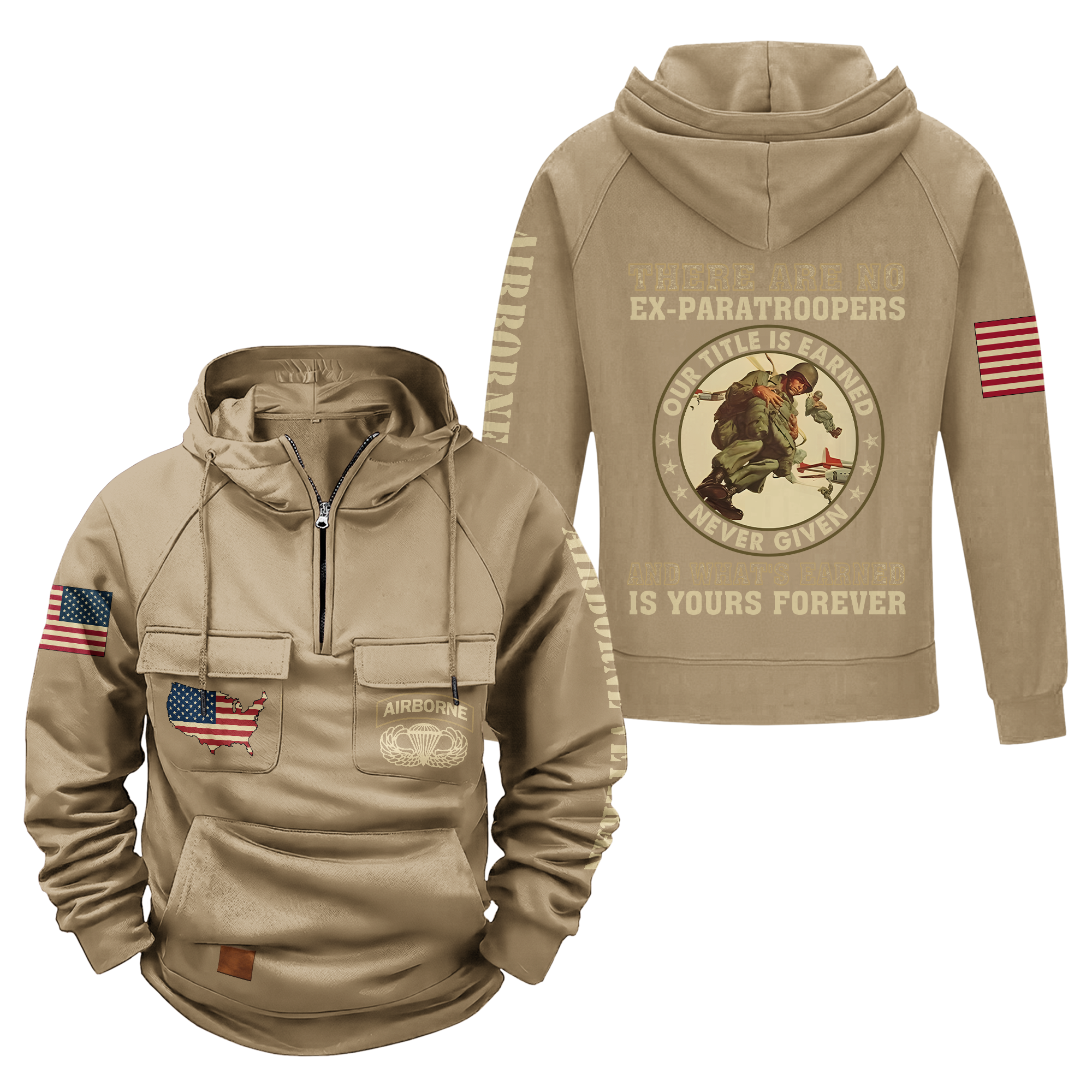 There Are No Ex-Paratroopers Vintage Quarter Zip Hoodie