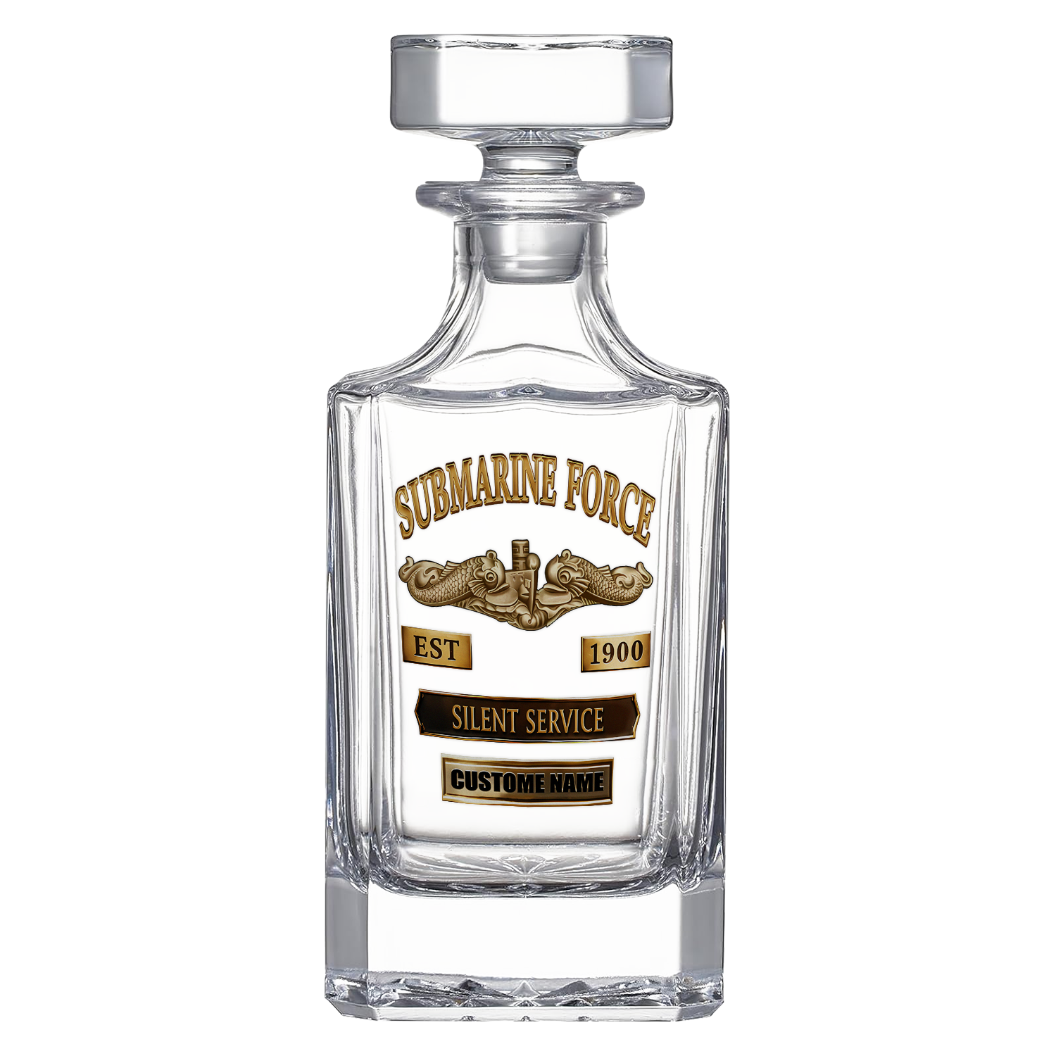 Personalizable Navy Submarine Bullet Whiskey Glass & Decanter Set