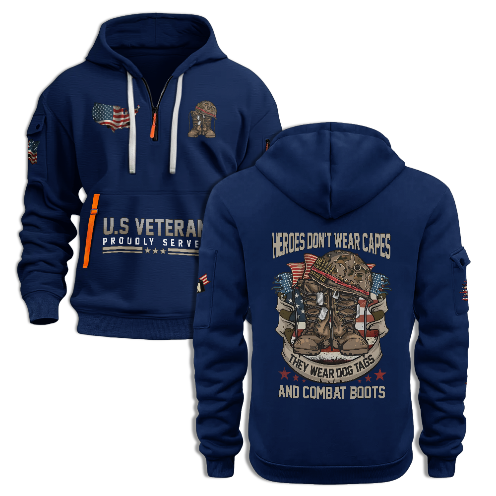 Heroes Don't Wear Capes They Wear Dog Tags Quarter Zip Hoodie