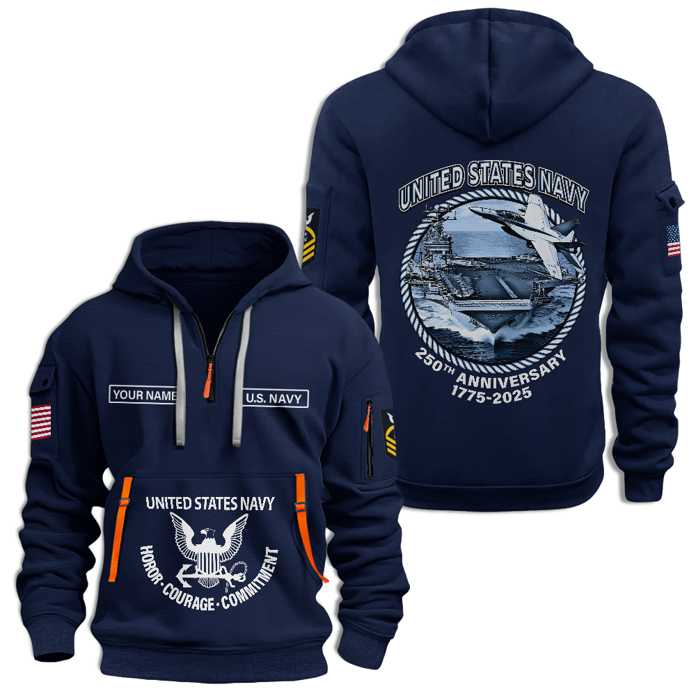Personalizable Navy 250th Anniversary Quarter Zip Hoodie