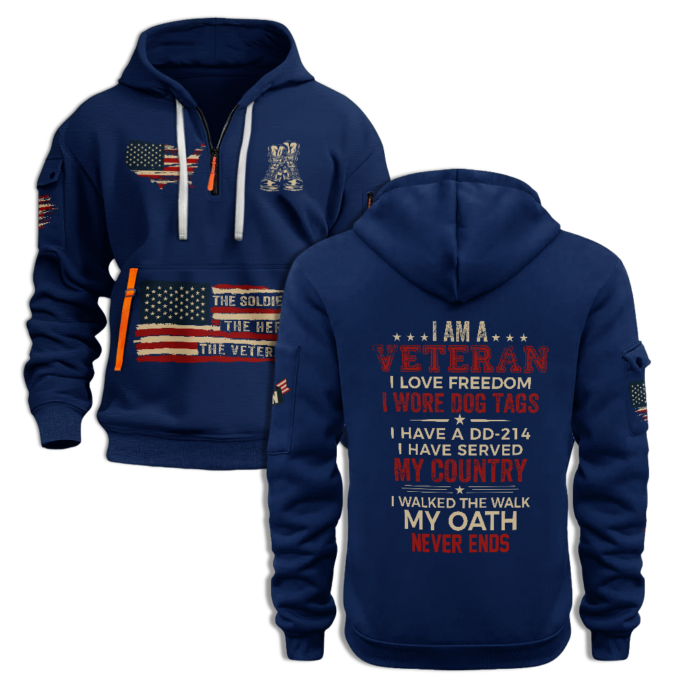 I Am A Veteran I Love Freedom Quarter Zip Hoodie