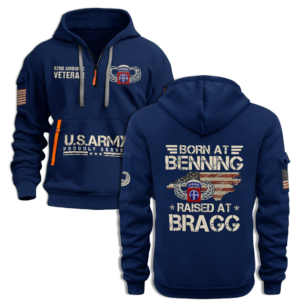 Airborne Born At Benning Raised At Bragg Quarter Zip Hoodie