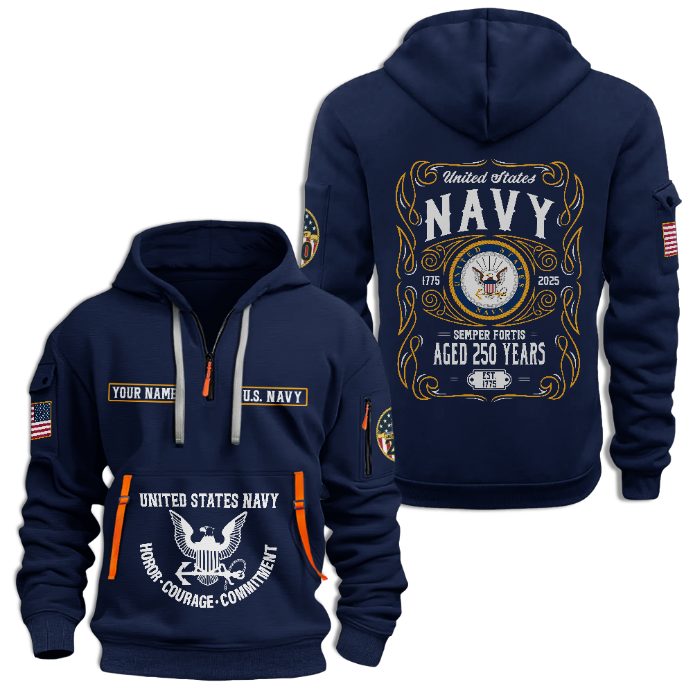 Personalizable Navy 250th Anniversary Quarter Zip Hoodie