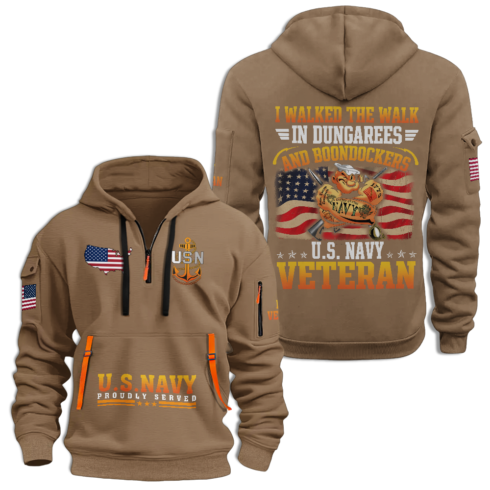 Navy Veteran I Walked The Walk Quarter Zip Hoodie