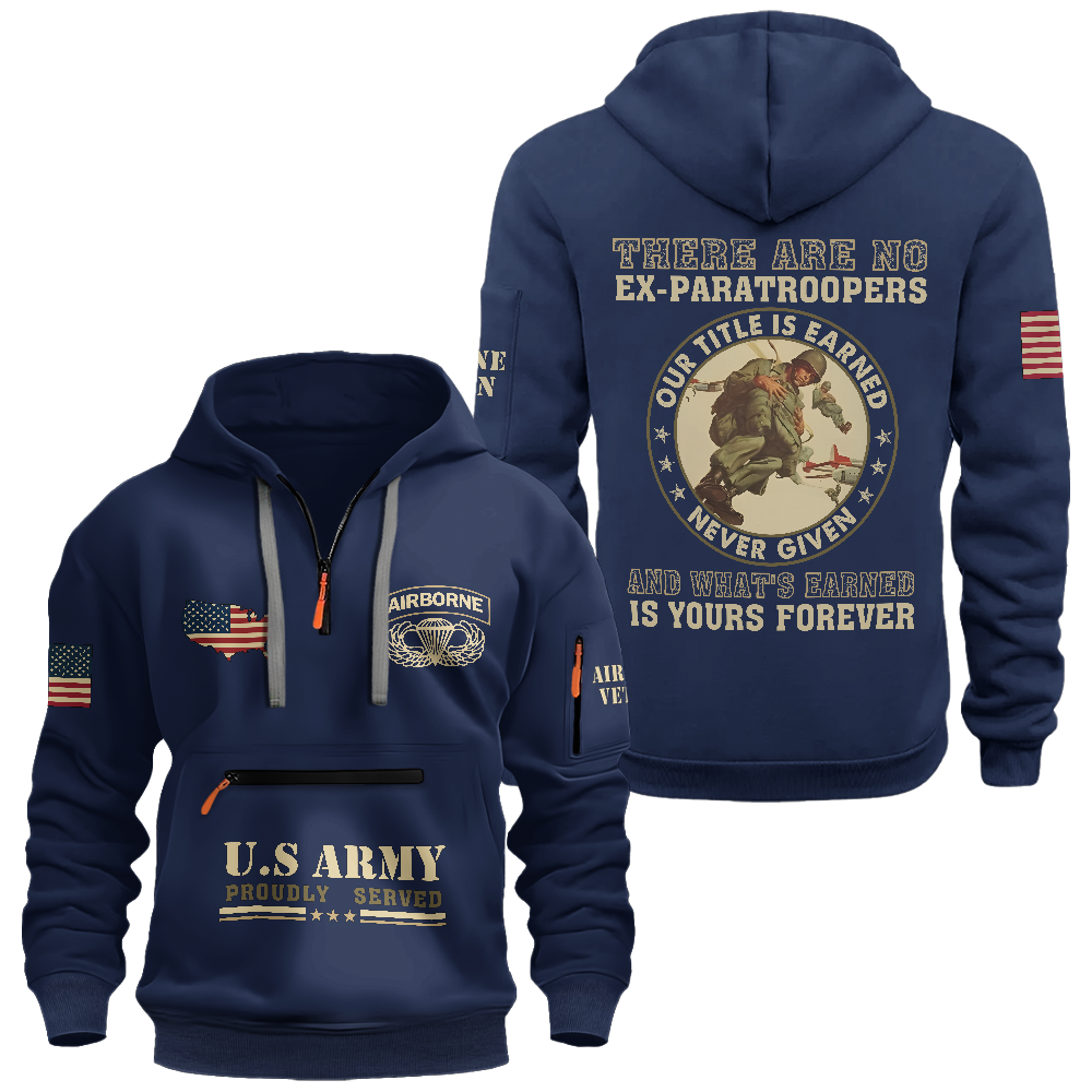 There's No Ex-Paratroopers Zipper Pouch Quarter-Zip Hoodie