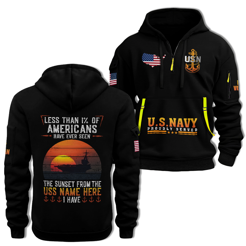 Less Than 1% Sunset Aircraft Carrier Personalizable Quarter Zip Hoodie