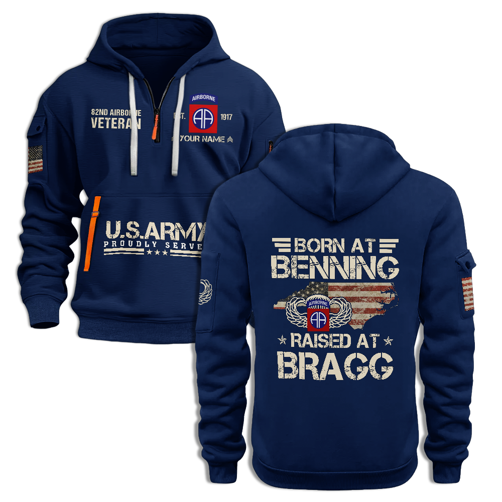 Born At Benning Raised At Bragg Personalizable Quarter Zip Hoodie