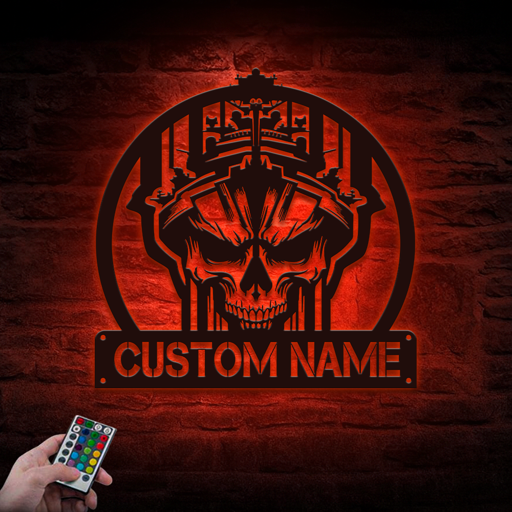 Personalized Navy Skull Metal Sign Wall Art
