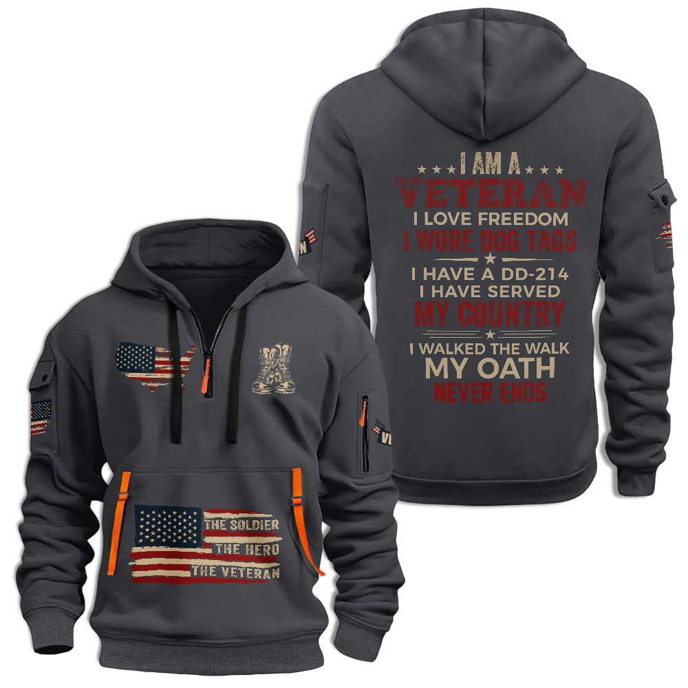 I Am A Veteran I Love Freedom Quarter Zip Hoodie