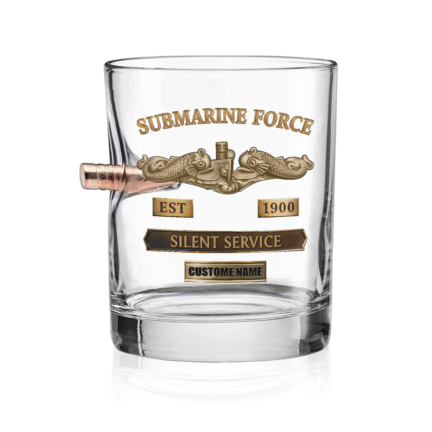 Personalizable Navy Submarine Bullet Whiskey Glass & Decanter Set