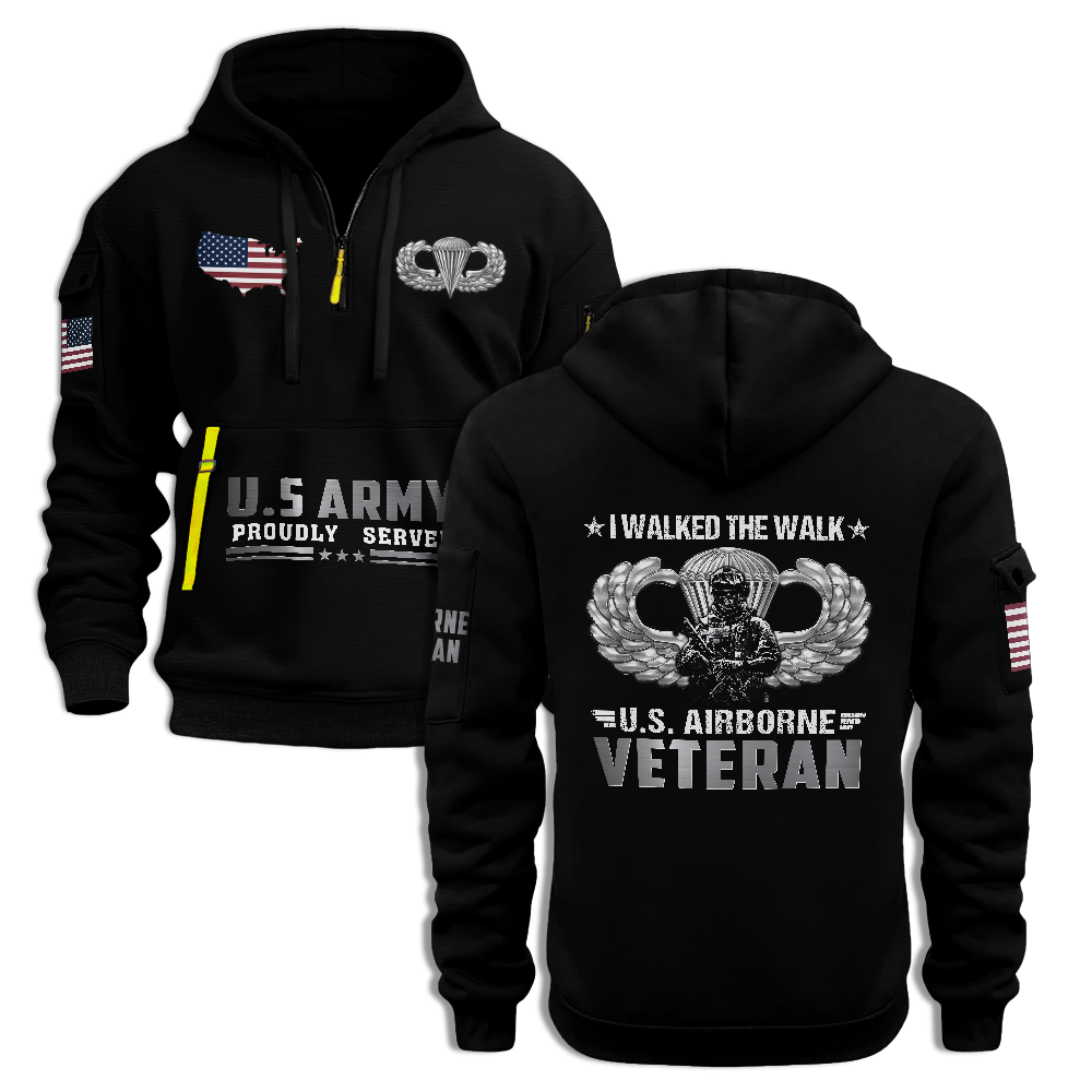 Airborne Veteran I Walked The Walk Quarter Zip Hoodie