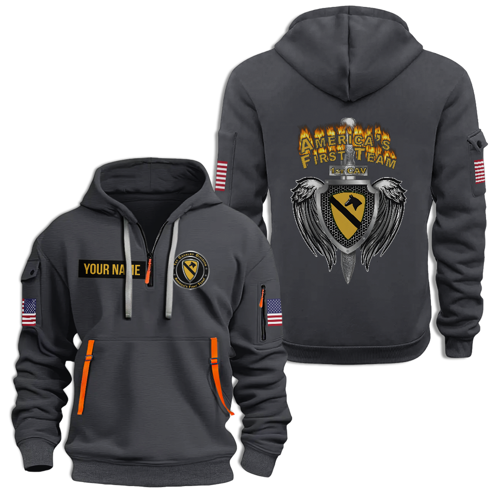 1st Calvary Division America's First Team Customizable Quarter Zip Hoodie