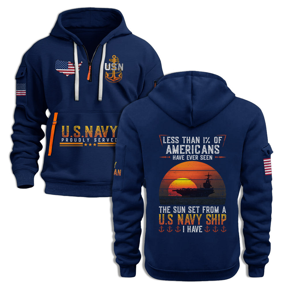 Less Than 1% Navy Ship Quarter Zip Hoodie