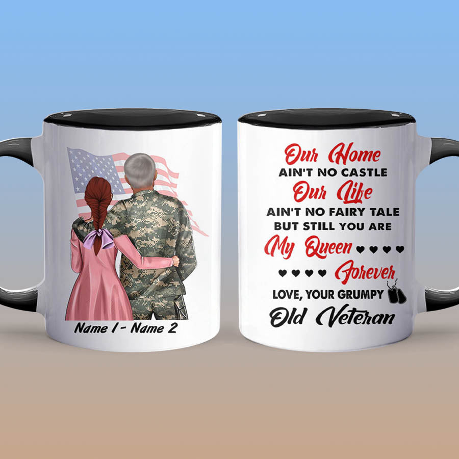 Personalized Military Couple Our Home Ain't No Castle Accent Coffee Mug, 11oz