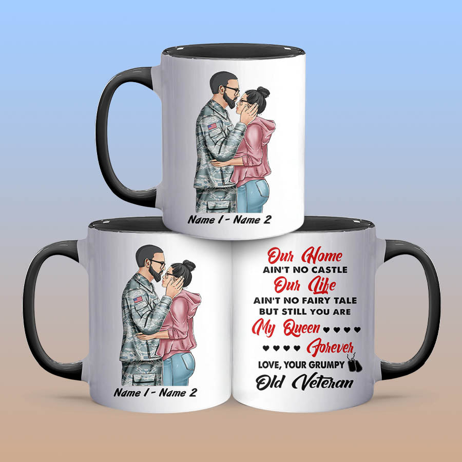 Personalized Military Couple Our Home Ain't Know Castle Accent Coffee Mug, 11oz