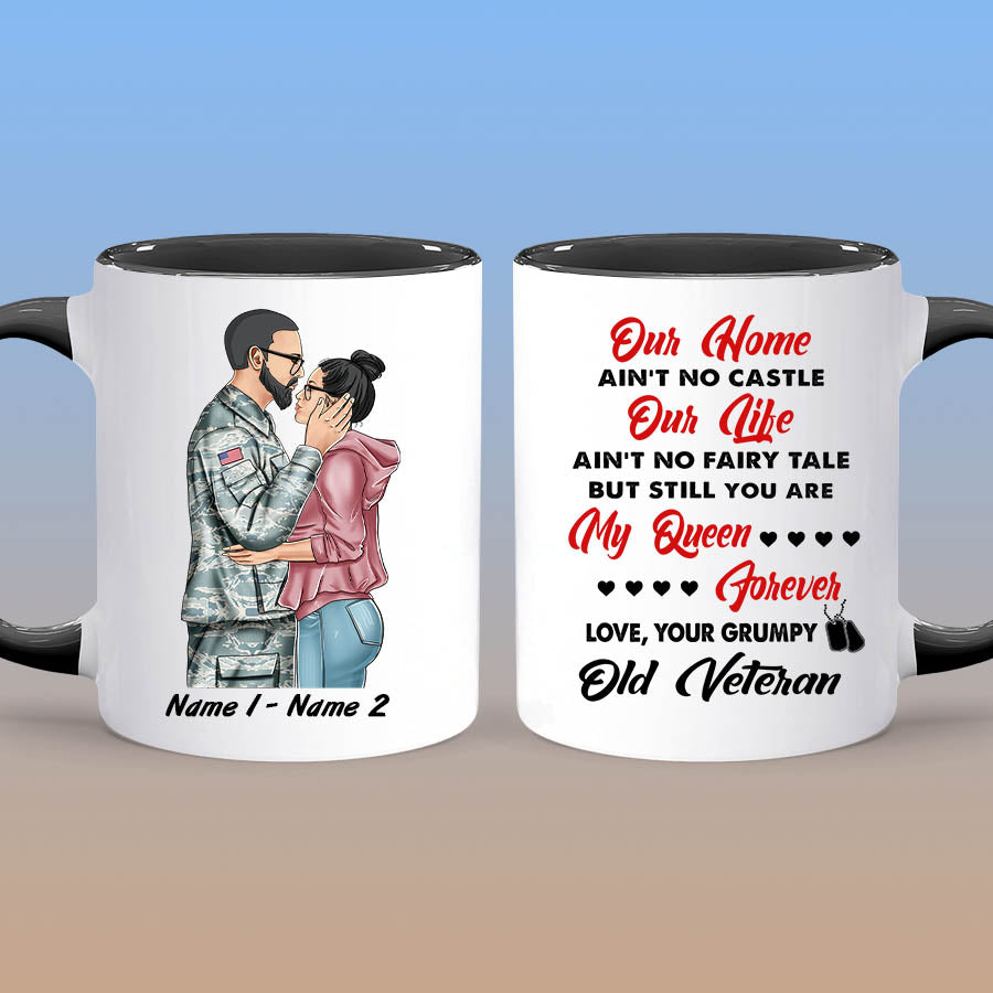 Personalized Military Couple Our Home Ain't Know Castle Accent Coffee Mug, 11oz