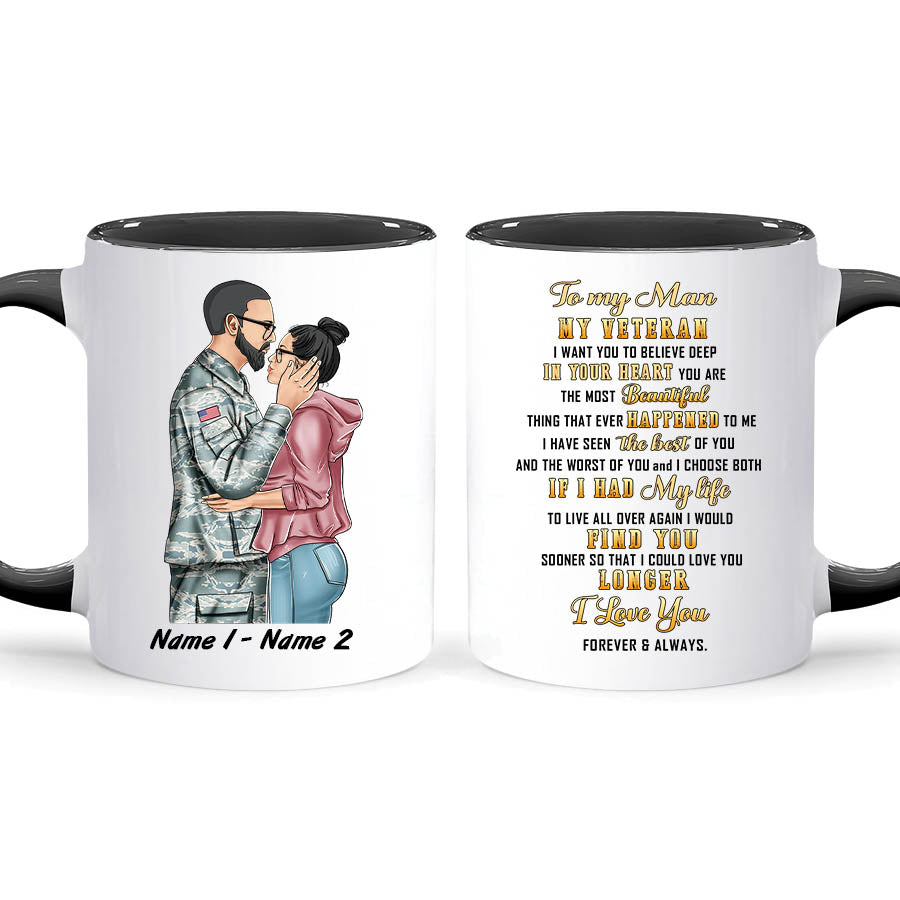 Personalized Military Couple To My Man My Veteran Accent Coffee Mug, 11oz