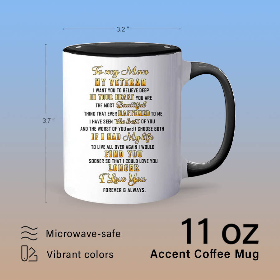 Personalized Military Couple To My Man My Veteran Accent Coffee Mug, 11oz