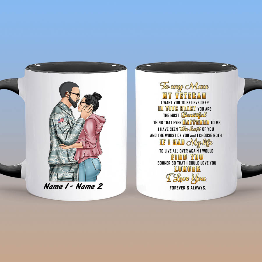 Personalized Military Couple To My Man My Veteran Accent Coffee Mug, 11oz