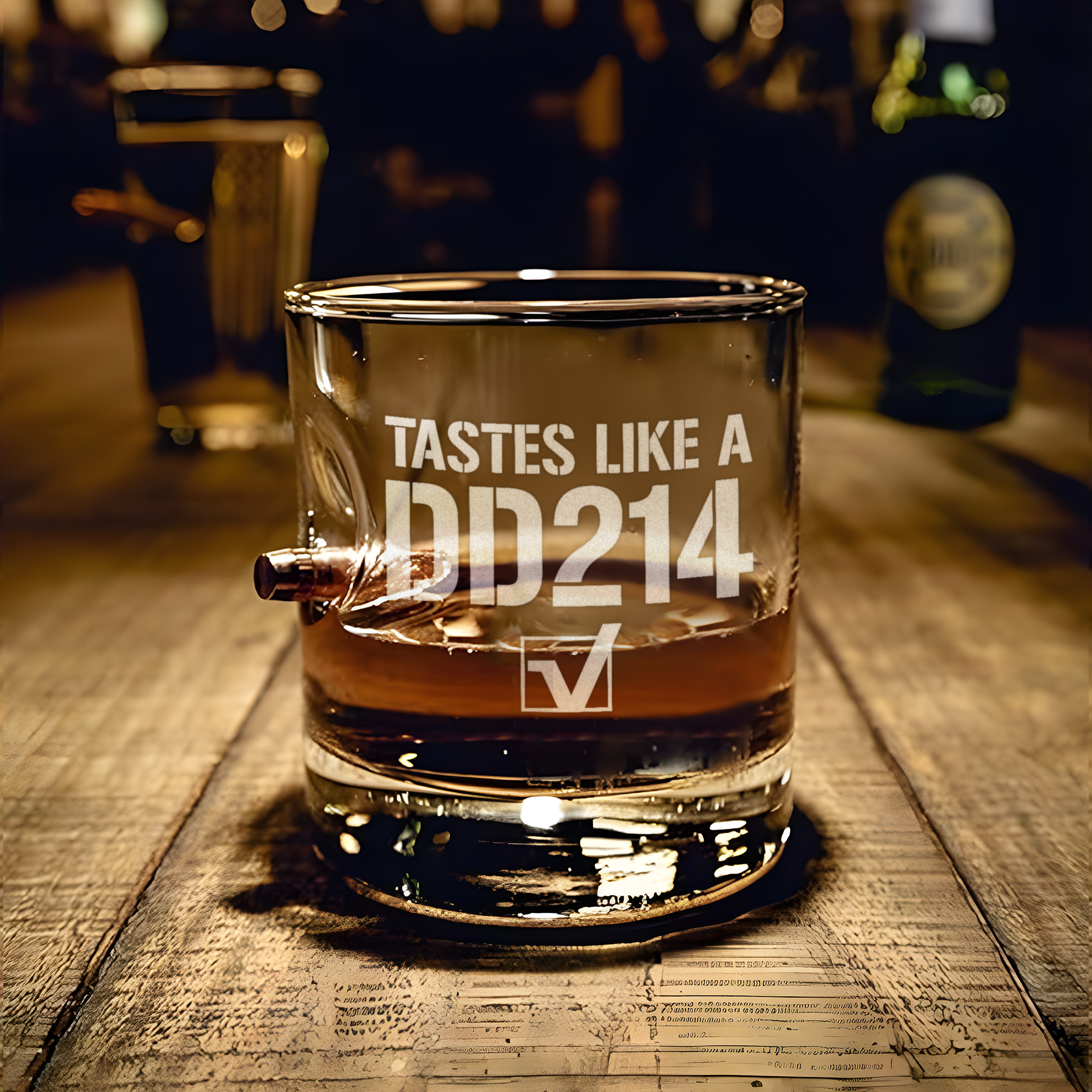 Tastes Like A DD-214 Bullet Whiskey Glass