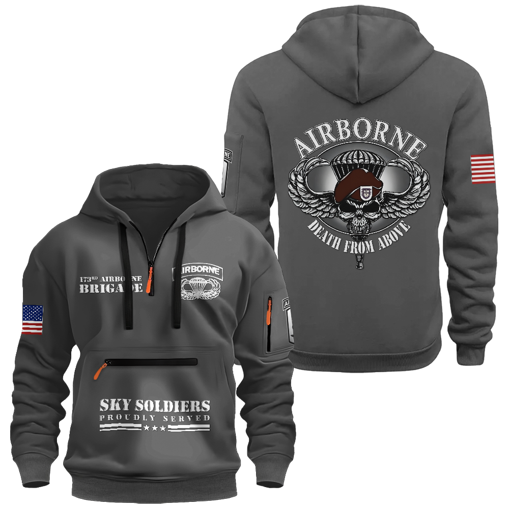 Airborne Death From Above Zipper Pouch Quarter-Zip Hoodie