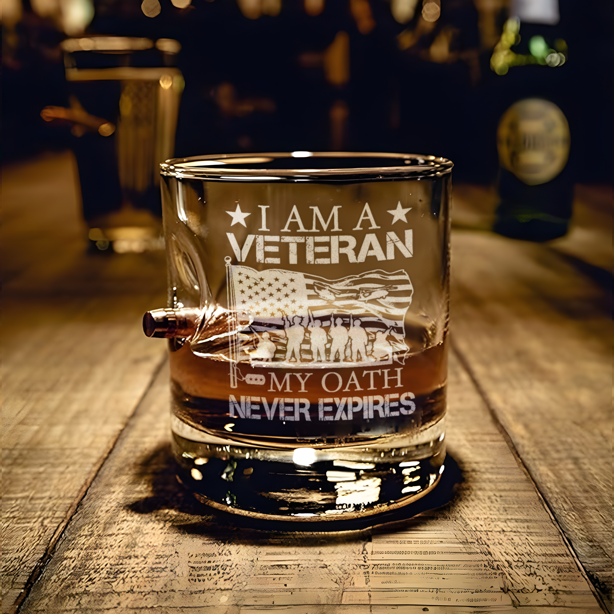 I Am A Veteran My Oath Never Expires Bullet Whiskey Glass