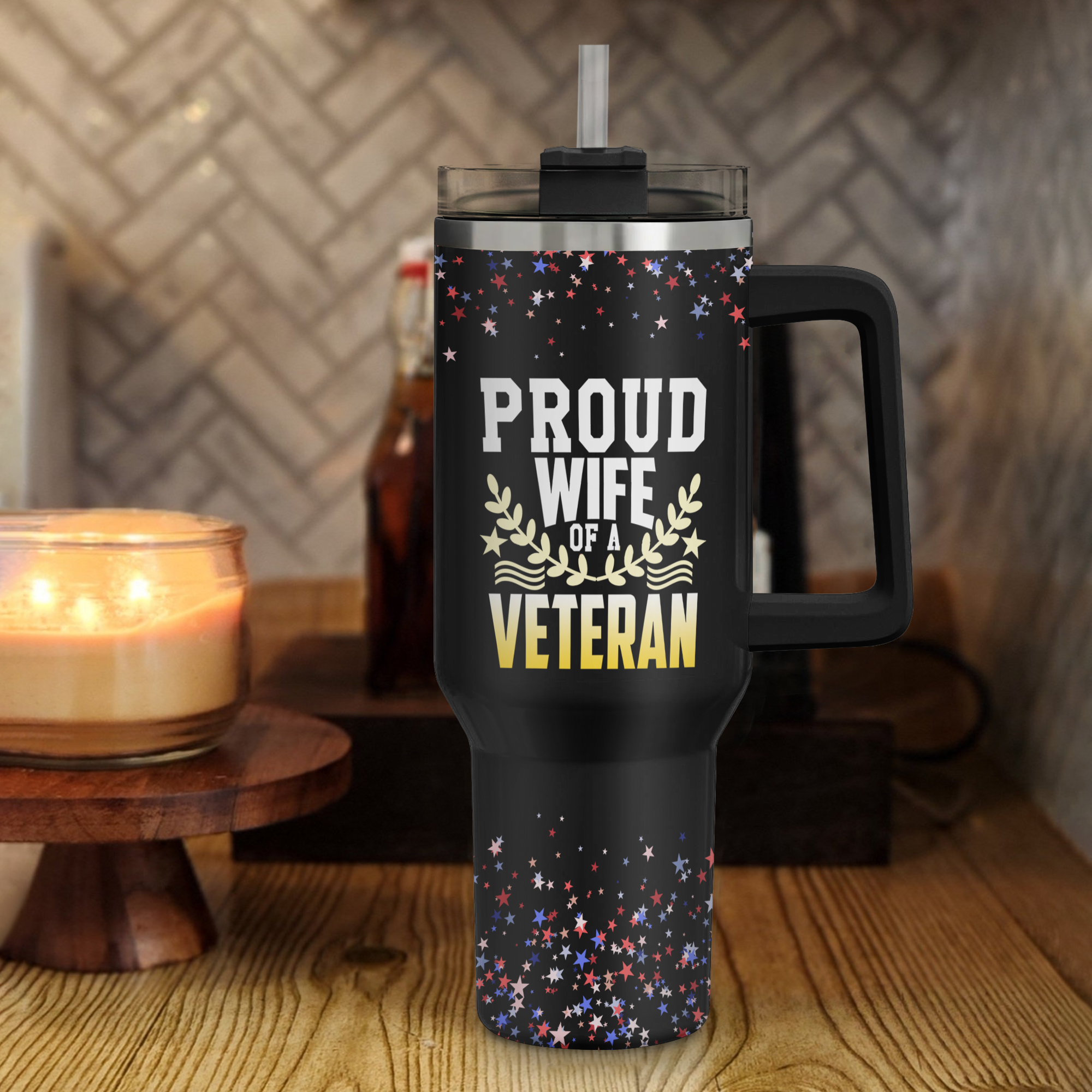 Proud Wife of a Veteran 40Oz Tumbler With Straw