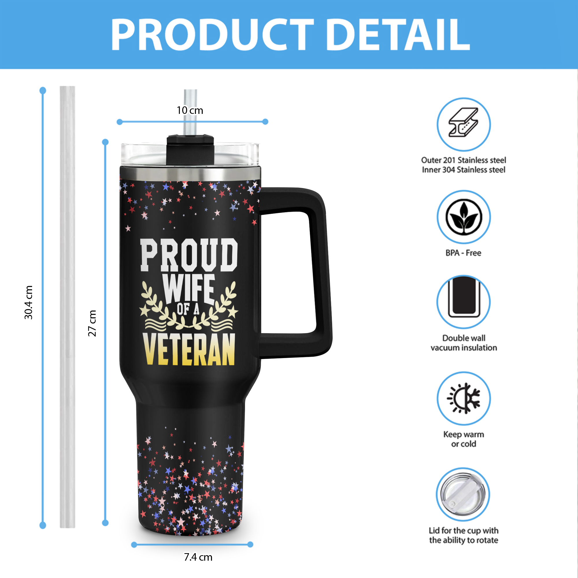 Proud Wife of a Veteran 40Oz Tumbler With Straw