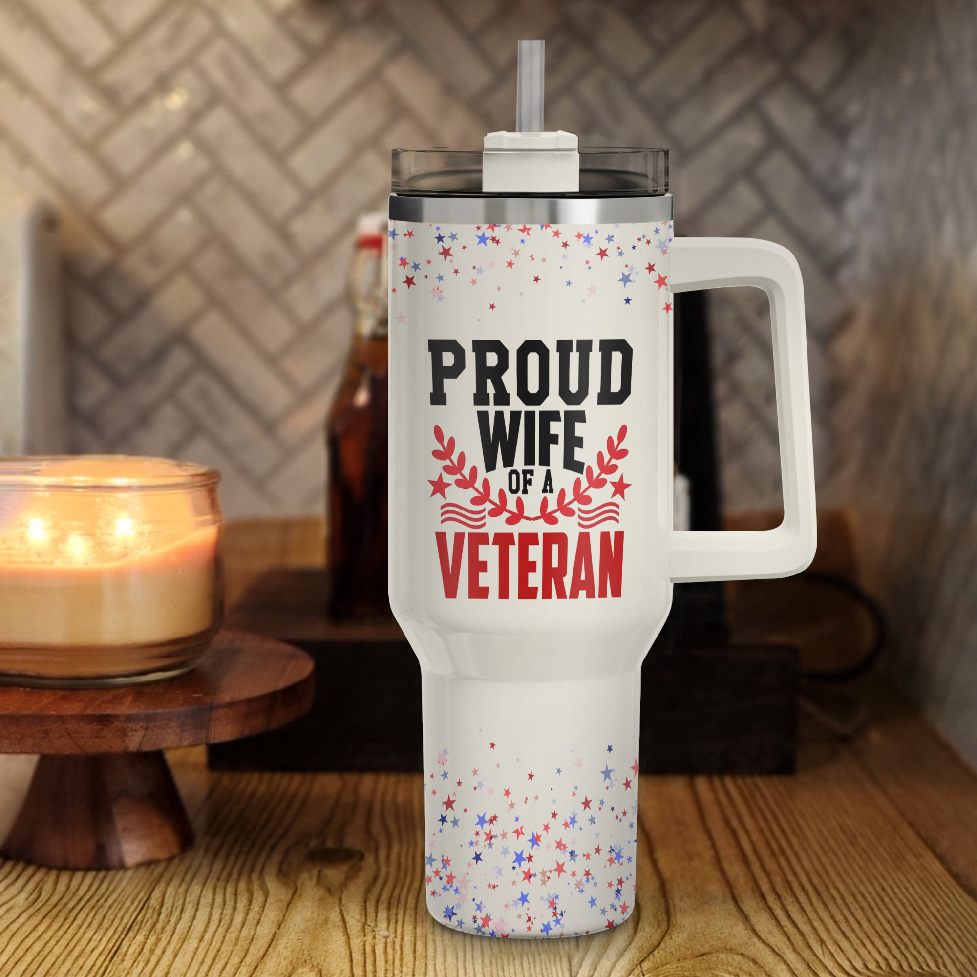 Proud Wife of a Veteran 40Oz Tumbler With Straw