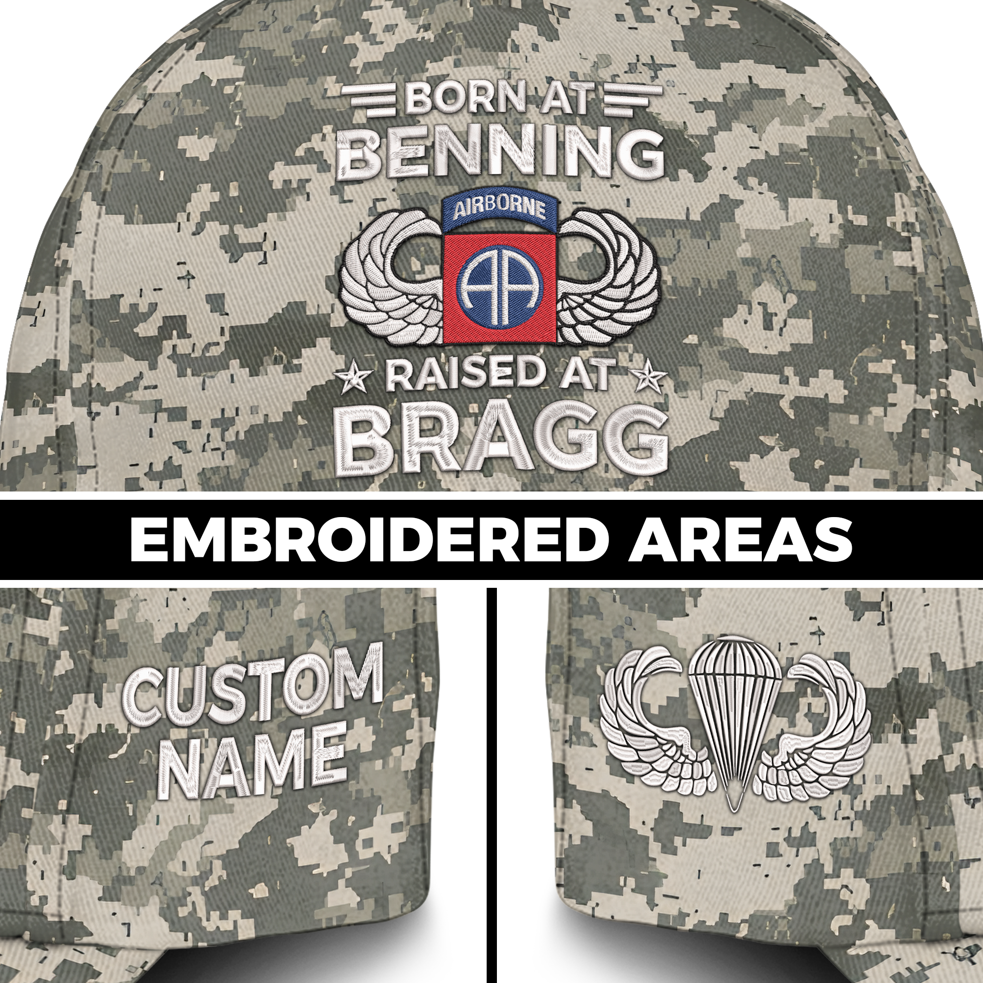 Born At Benning Raised At Bragg Embroidered & Printed Cap