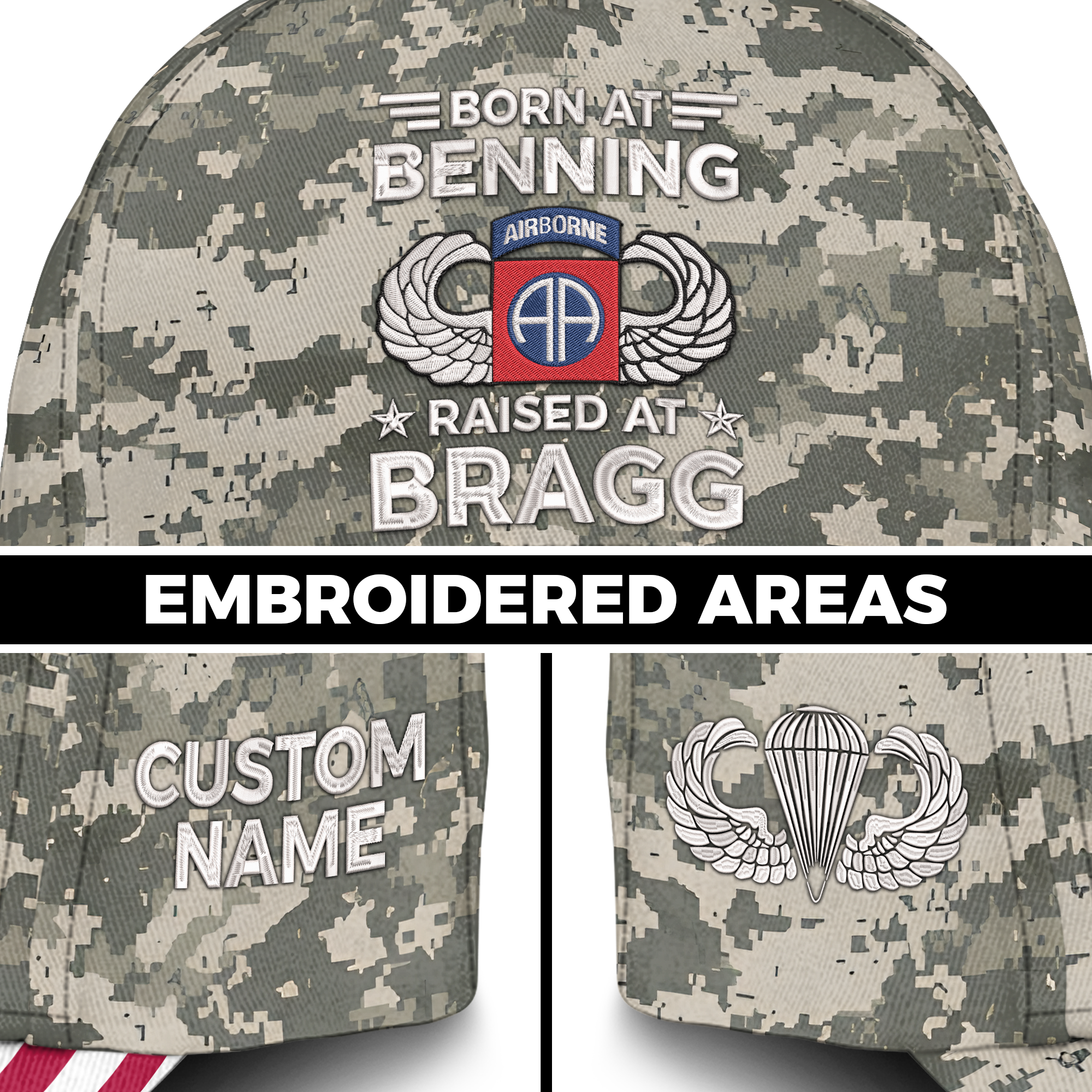 Born At Benning Raised At Bragg Embroidered & Printed Cap