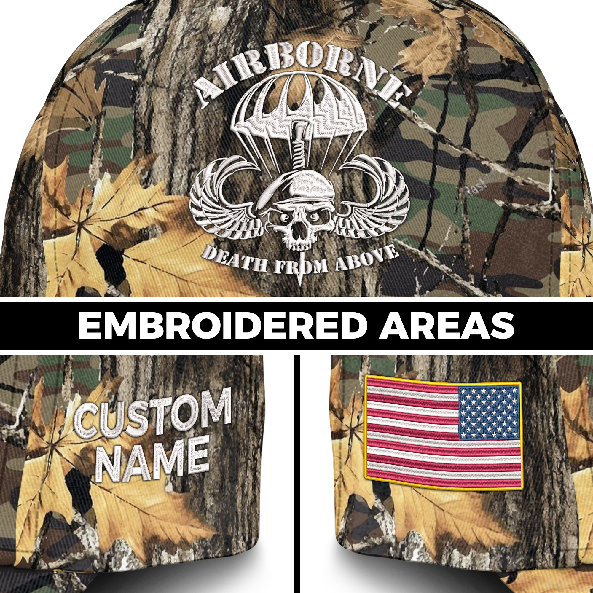 Airborne Death From Above  Embroidered & Printed Cap