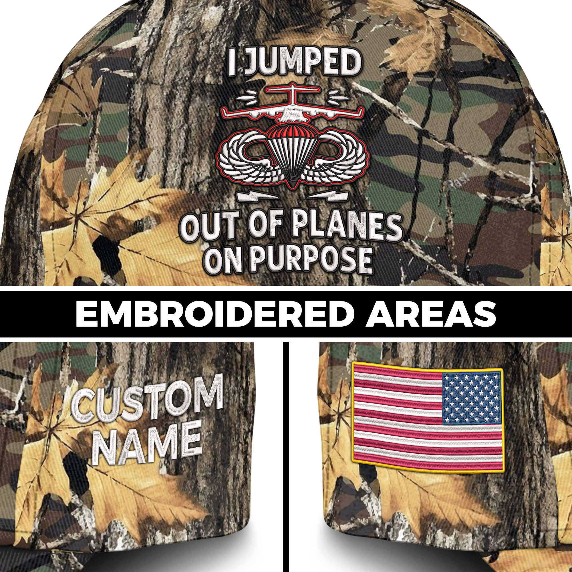 Airborne I Jumped Out Of Planes On Purpose  Embroidered & Printed Cap