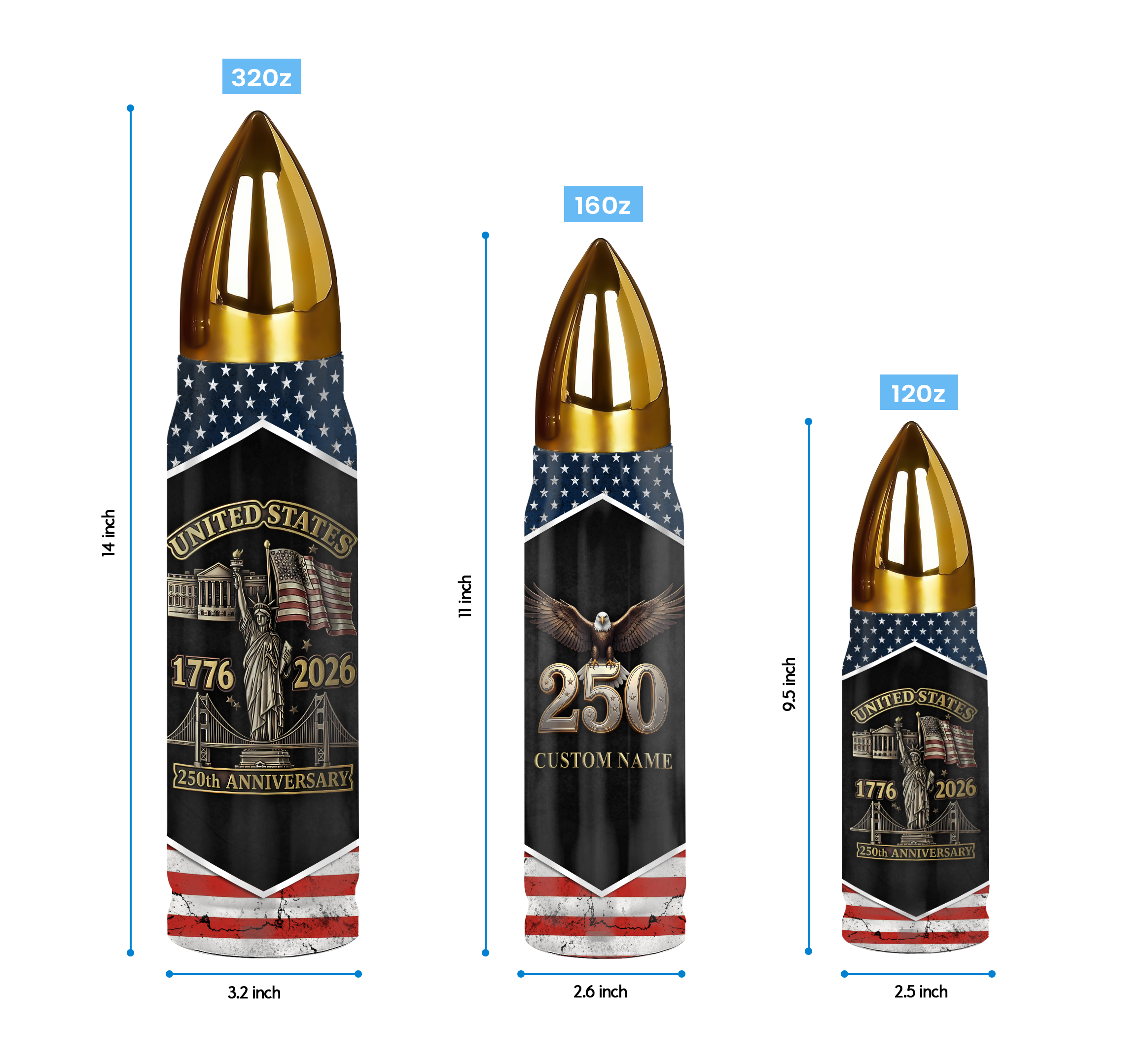 Personalizable America 250 Years Bullet Tumbler