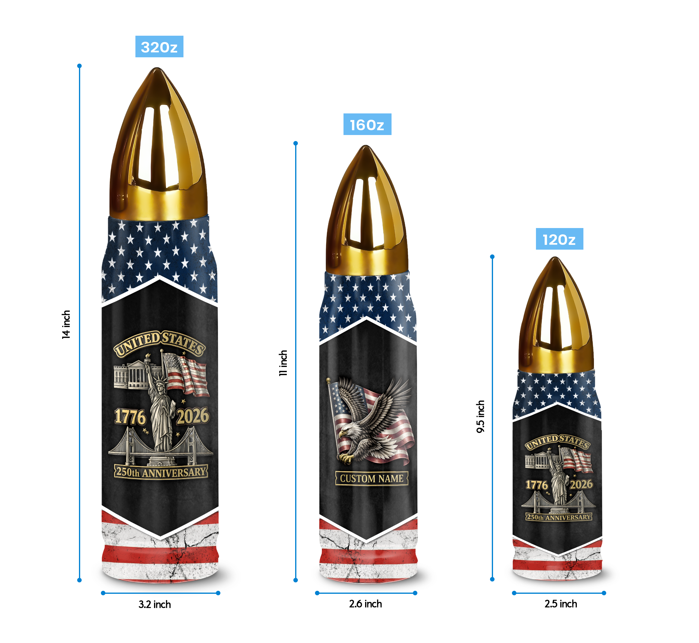 Personalizable America 250 Years Bullet Tumbler