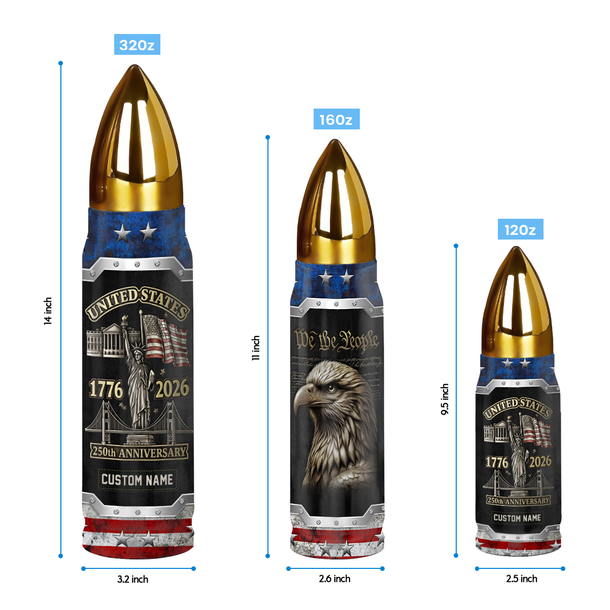 Personalizable America 250 Years Bullet Tumbler