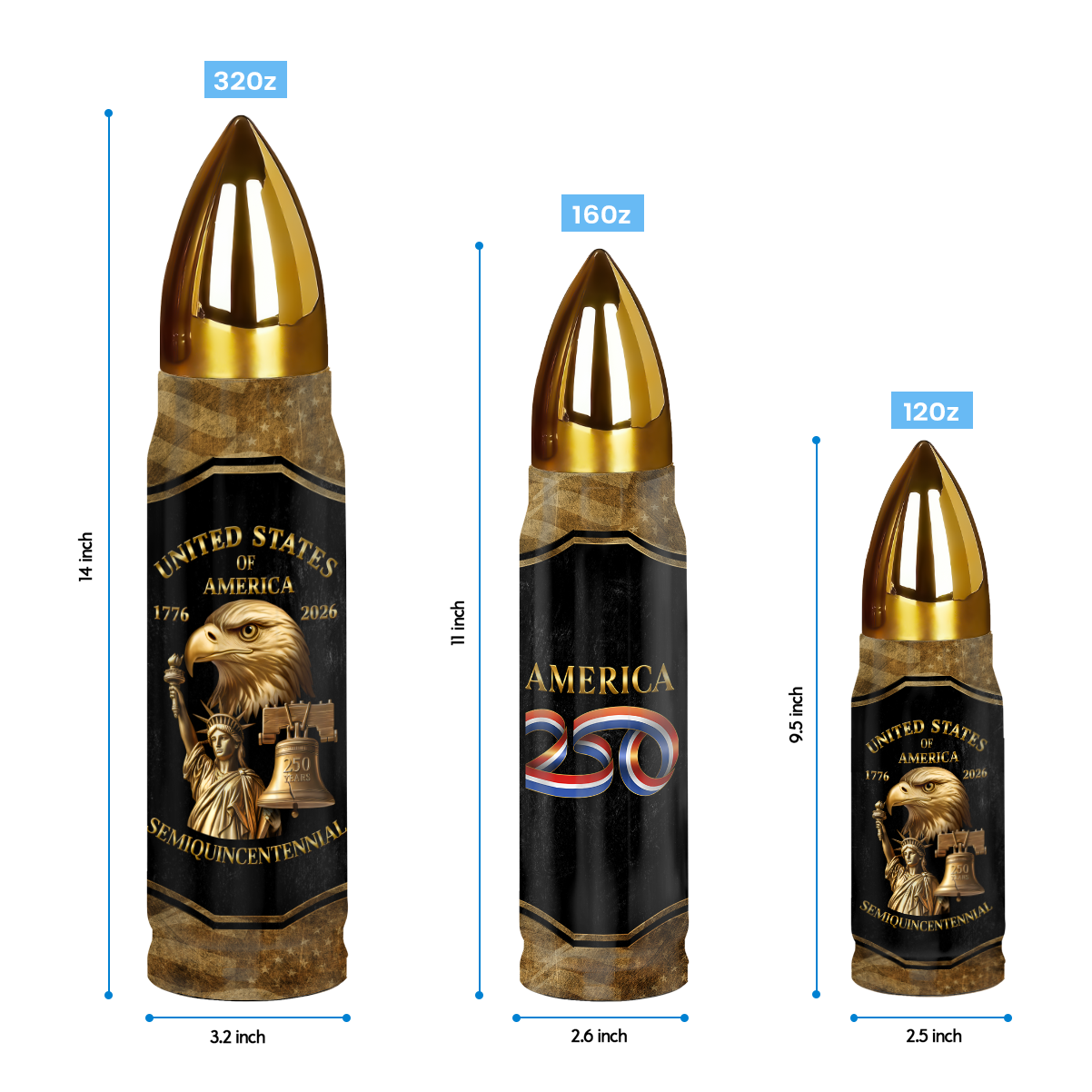 Personalizable America 250 Years Bullet Tumbler