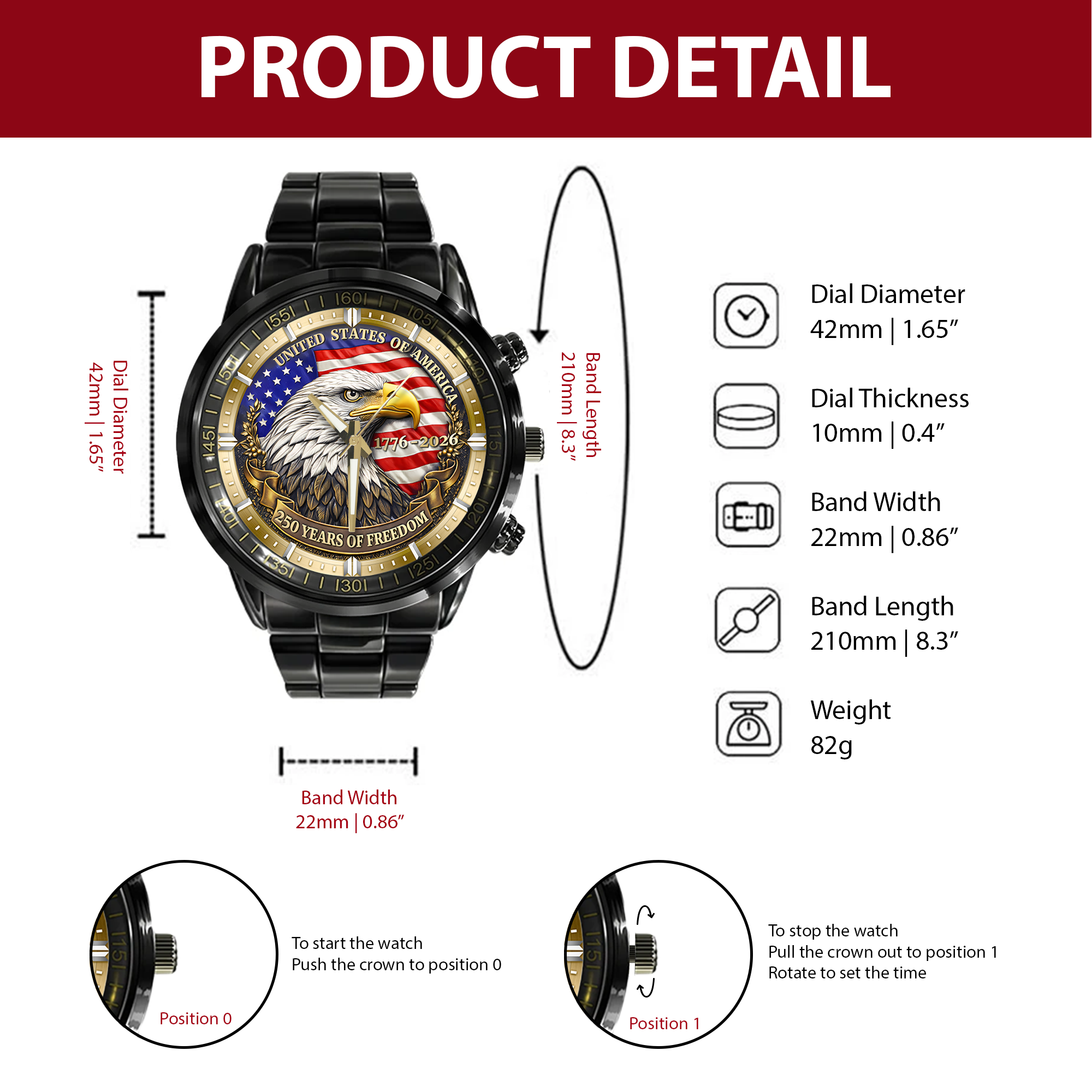 America 250 Years of Freedom Stainless Steel Watch
