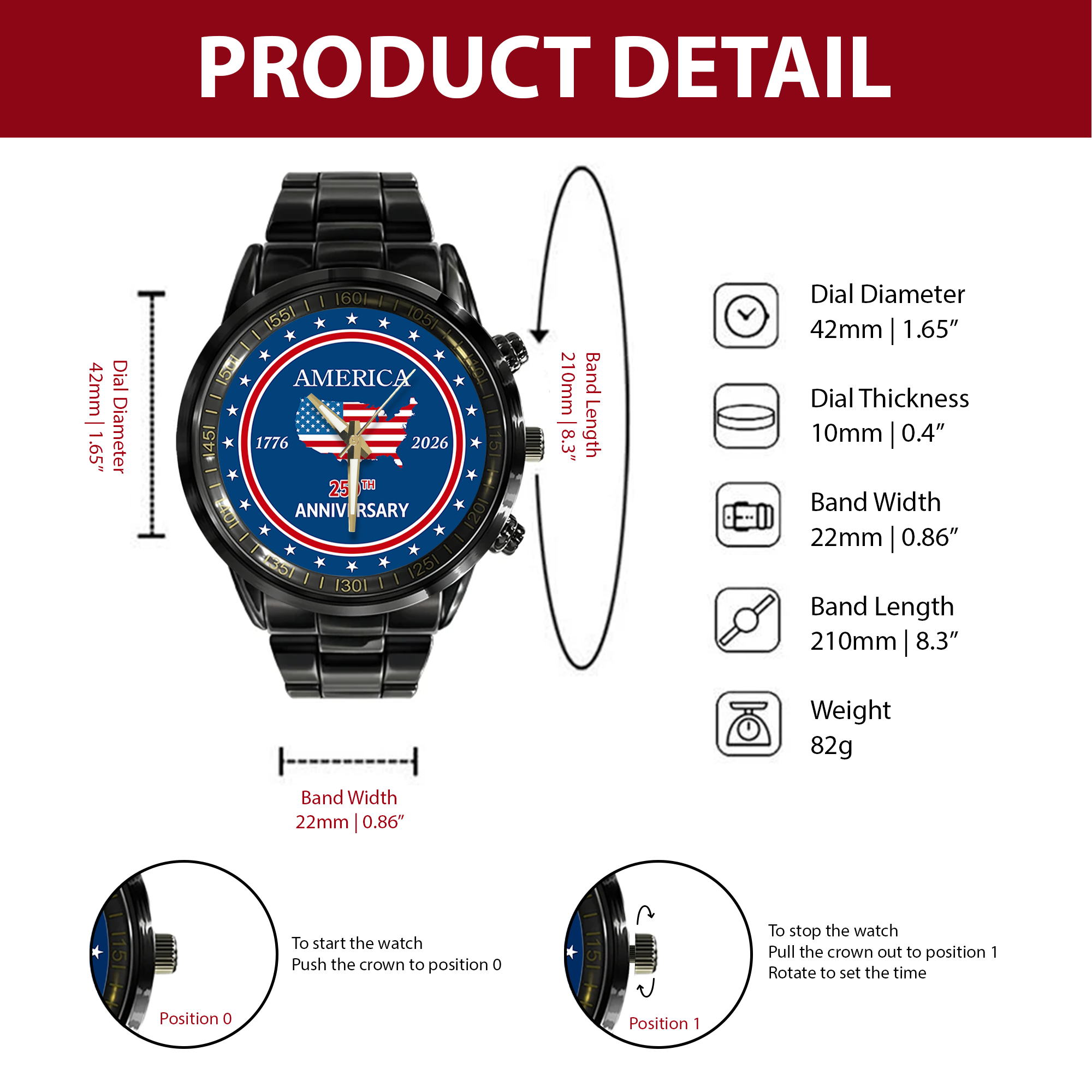 America 250 Years of Freedom Stainless Steel Watch